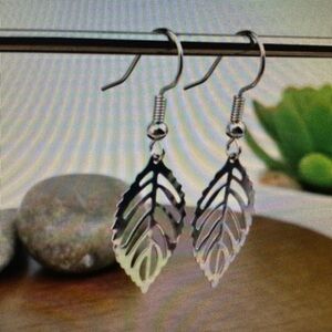 Leaf Charm Silver Tone Earrings